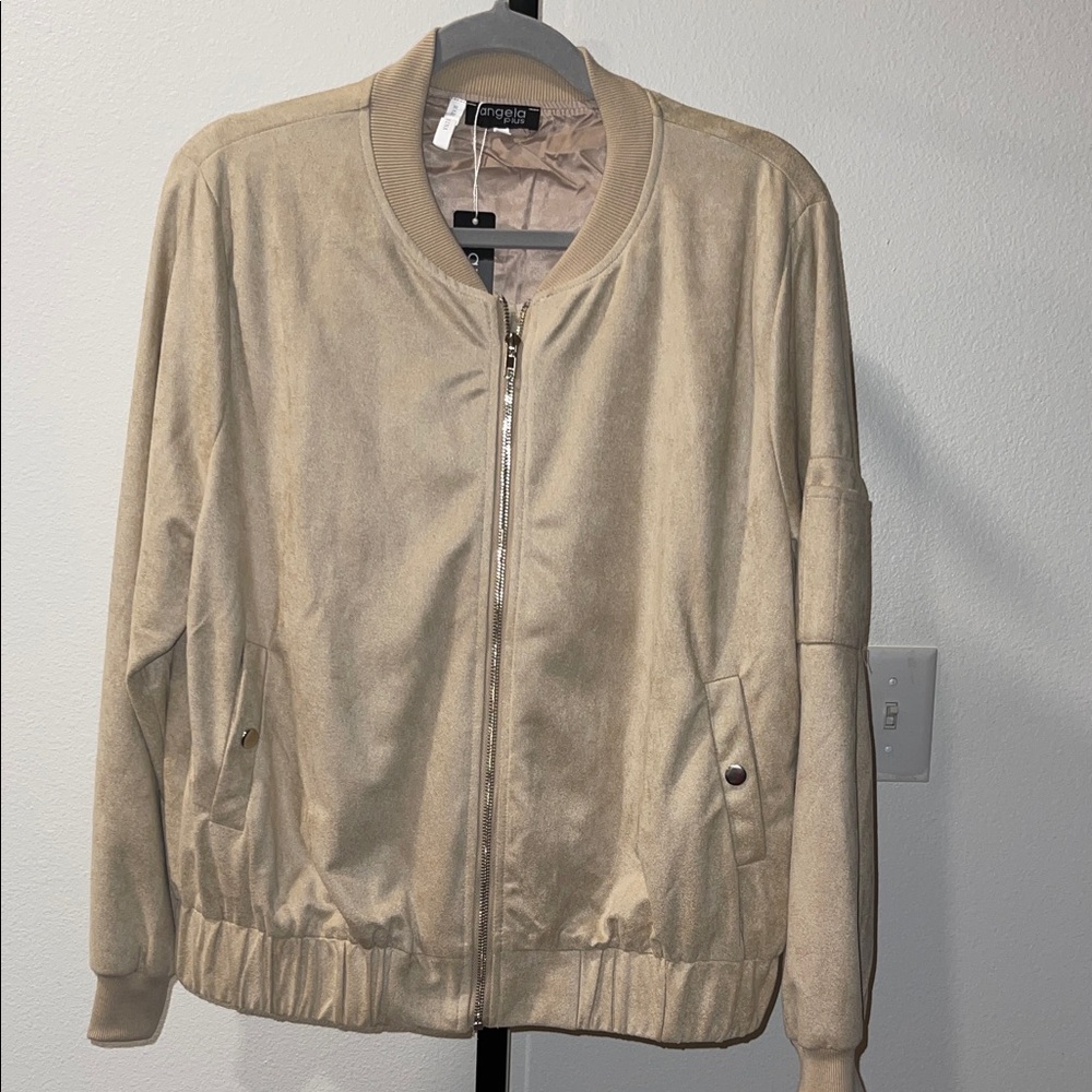 Angela Plus Tan Bomber Jacket P2P 23